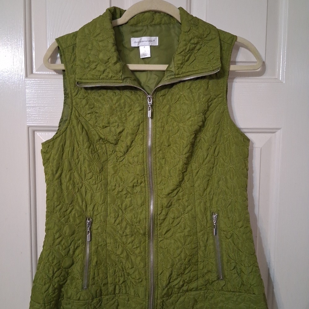 Christopher & Banks Women's SZ S Green Full Zip Quilted Vest Zip Pockets